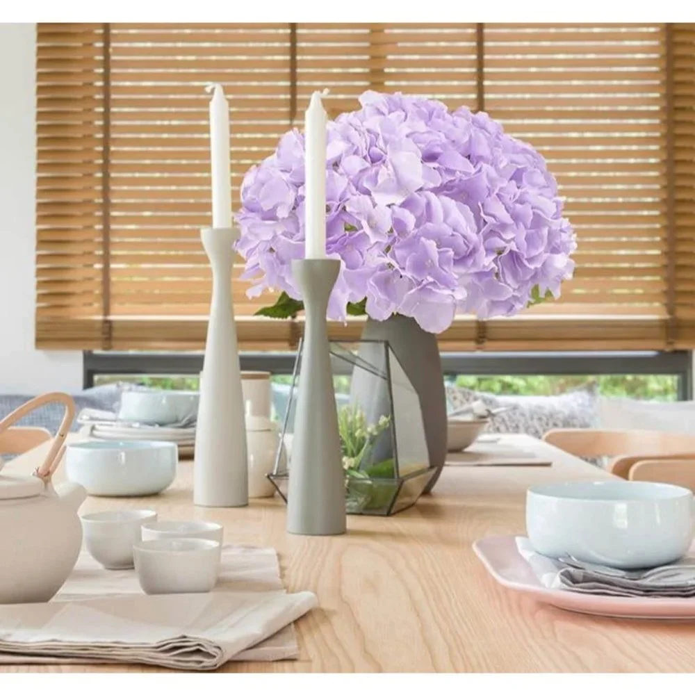 10 pieces Light Purple Silk Hydrangeas Flowers with stems and Leaves Wedding